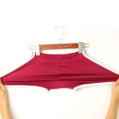 SHOBDW Las Mujeres de Moda señora de la Cintura elástica Verano sólido hasta la Rodilla cómodos Pantalones Cortos Deportivos Pantalones Casuales de Playa (S, Vino Rojo)