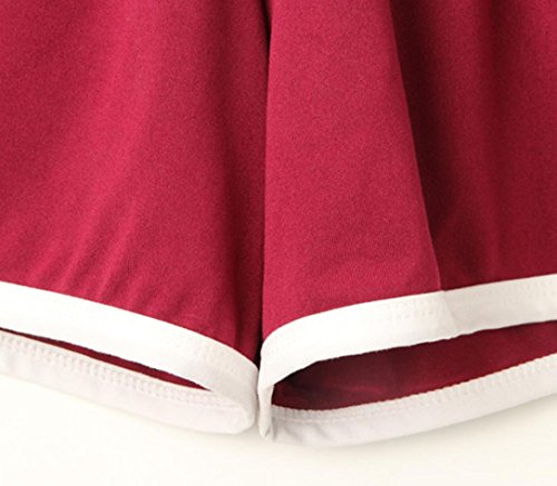 SHOBDW Las Mujeres de Moda señora de la Cintura elástica Verano sólido hasta la Rodilla cómodos Pantalones Cortos Deportivos Pantalones Casuales de Playa (S, Vino Rojo)