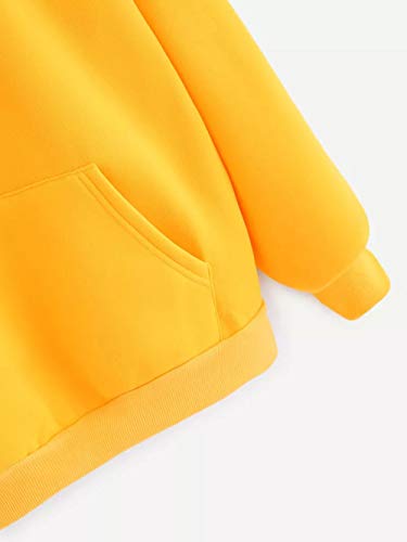 SHOBDW LiquidacióN Venta Moda para Mujer Sudadera con Capucha Pullover Blusa con Bolsillo SóLido Flojo OtoñO Invierno Manga Larga para Mujer Tops(Amarillo,M)