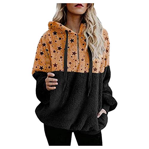 SHOBDW Liquidación Venta Mujer Sudadera con Capucha Suelta Tallas Grandes Jersey de Mujer Jersey otoño Invierno Manga Larga Remata Abrigo cálido (Small, R-Negro)