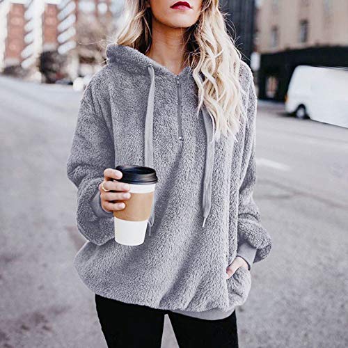 SHOBDW Liquidación Venta Mujer Sudadera con Capucha Suelta Tallas Grandes Jersey de Mujer Jersey otoño Invierno Manga Larga Remata Abrigo cálido(Gris,XL)