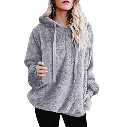 SHOBDW Liquidación Venta Mujer Sudadera con Capucha Suelta Tallas Grandes Jersey de Mujer Jersey otoño Invierno Manga Larga Remata Abrigo cálido(Gris,XL)