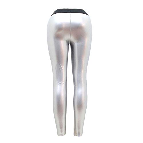 SHOBDW Moda 2020 Mujeres Dama elástica Brillante Cintura Alta Gimnasio Deporte Correr Fitness Leggings Medias Pantalones de Entrenamiento Pantalones de Yoga Pantalones Deportivos (XL, R-Plata)