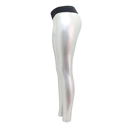 SHOBDW Moda 2020 Mujeres Dama elástica Brillante Cintura Alta Gimnasio Deporte Correr Fitness Leggings Medias Pantalones de Entrenamiento Pantalones de Yoga Pantalones Deportivos (XL, R-Plata)