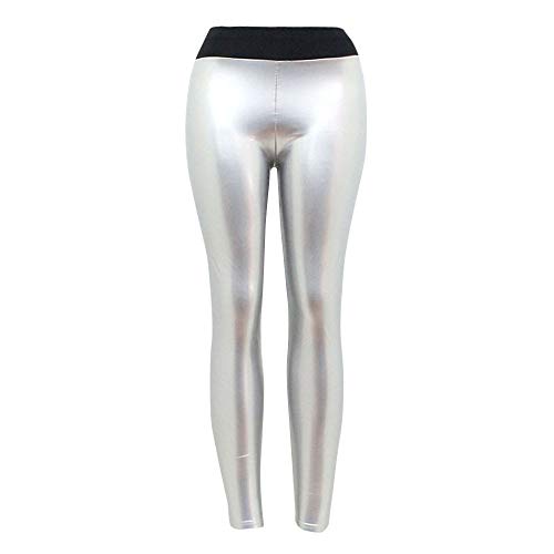 SHOBDW Moda 2020 Mujeres Dama elástica Brillante Cintura Alta Gimnasio Deporte Correr Fitness Leggings Medias Pantalones de Entrenamiento Pantalones de Yoga Pantalones Deportivos (XL, R-Plata)