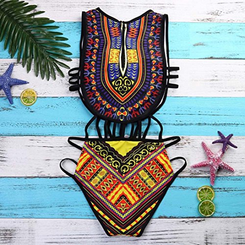 SHOBDW Mujer Africano de impresión Vintage Estilo étnico Bikini Conjunto de Traje de baño Push-up Sujetador Acolchado Beachwear (Negro, S)