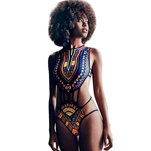 SHOBDW Mujer Africano de impresión Vintage Estilo étnico Bikini Conjunto de Traje de baño Push-up Sujetador Acolchado Beachwear (Negro, S)