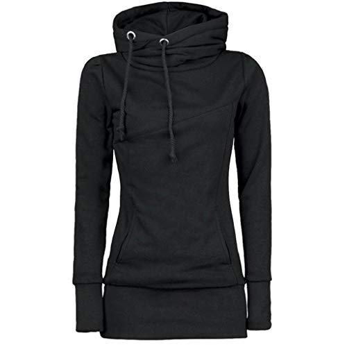 SHOBDW Mujer Liquidación Venta Sudadera con Capucha para de Color sólido Casual Fit Recta Invierno Manga Larga Tops Abrigos Chaqueta Sexy Vestidos Delgados (XL, S-Negro)