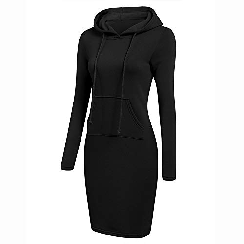 SHOBDW Mujer Liquidación Venta Sudadera con Capucha para de Color sólido Casual Fit Recta Invierno Manga Larga Tops Abrigos Chaqueta Sexy Vestidos Delgados(Negro,S)