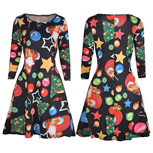 SHOBDW Mujer Navidad Santa Patinador señoras muñeco de Nieve Vestido Swing (Negro 1526, L) SHOBDW Mujer Navidad Santa Patinador señoras muñeco de Nieve Vestido Swing (Negro 1526, L)