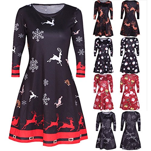 SHOBDW Mujer Navidad Santa Patinador señoras muñeco de Nieve Vestido Swing (Negro 1526, L) SHOBDW Mujer Navidad Santa Patinador señoras muñeco de Nieve Vestido Swing (Negro 1526, L)