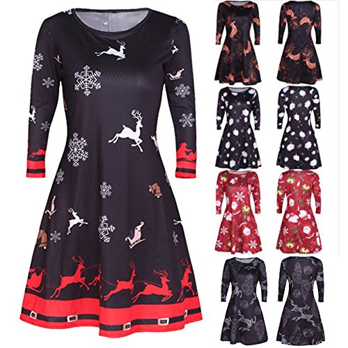 SHOBDW Mujer Navidad Santa Patinador señoras muñeco de Nieve Vestido Swing (Negro 1526, L)