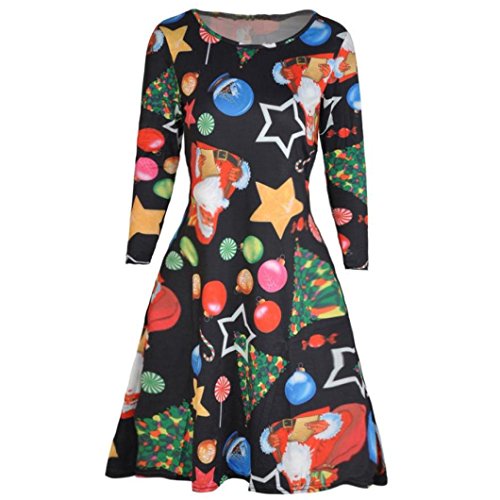 SHOBDW Mujer Navidad Santa Patinador señoras muñeco de Nieve Vestido Swing (Negro 1526, L) SHOBDW Mujer Navidad Santa Patinador señoras muñeco de Nieve Vestido Swing (Negro 1526, L)
