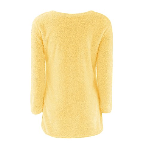 SHOBDW Mujer Suéter para Mujer Cuello Redondo Cárdigan Ocasional Sólido Suelto Otoño Invierno Tops de Manga Larga Cálido Prendas de Punto Jersey Jerséis Blusa Abrigo Vestido (L, Amarillo)