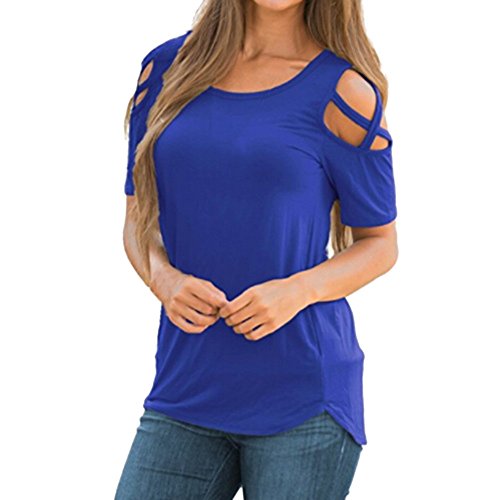 SHOBDW Mujeres de Manga Larga sólido más el tamaño de Encaje Blusa Casual Tops Sueltas Camiseta (Púrpura, L)