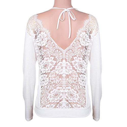 SHOBDW Mujeres de Manga Larga sólido sin Espalda O-Cuello de Encaje Sexy Sudadera Pullover Tops Blusa de otoño Camisa(Blanco,XL) SHOBDW Mujeres de Manga Larga sólido sin Espalda O-Cuello de Encaje Sexy Sudadera Pullover Tops Blusa de otoño Camisa(Blanco,XL)
