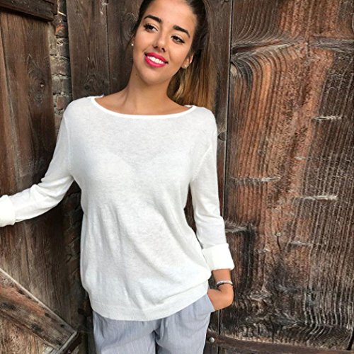 SHOBDW Mujeres de Manga Larga sólido sin Espalda O-Cuello de Encaje Sexy Sudadera Pullover Tops Blusa de otoño Camisa(Blanco,XL) SHOBDW Mujeres de Manga Larga sólido sin Espalda O-Cuello de Encaje Sexy Sudadera Pullover Tops Blusa de otoño Camisa(Blanco,XL)