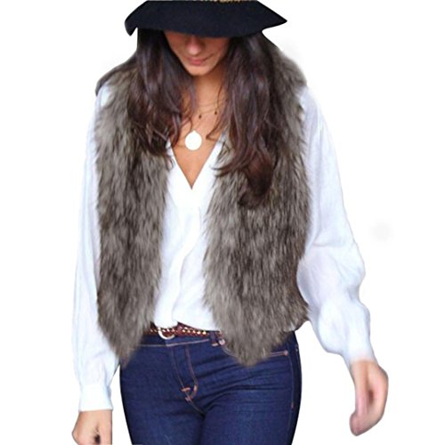 SHOBDW ¡ Promoción navideña Mujeres Faux Chaleco de Piel sin Mangas Abrigo Chaqueta de Pelo Largo Chaleco (Gris, L) SHOBDW ¡ Promoción navideña Mujeres Faux Chaleco de Piel sin Mangas Abrigo Chaqueta de Pelo Largo Chaleco (Gris, L)