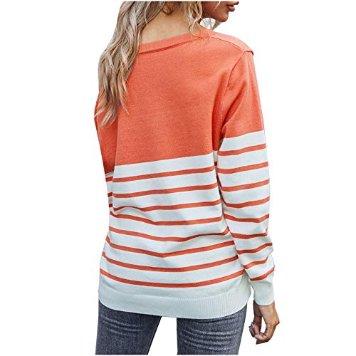 SHOBDW Separación Mujer Camiseta Manga Larga Labor de Retazos Blusa Tops otoño Invierno Ropa (S, Naranja)