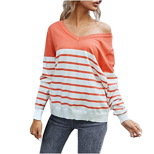 SHOBDW Separación Mujer Camiseta Manga Larga Labor de Retazos Blusa Tops otoño Invierno Ropa (S, Naranja)