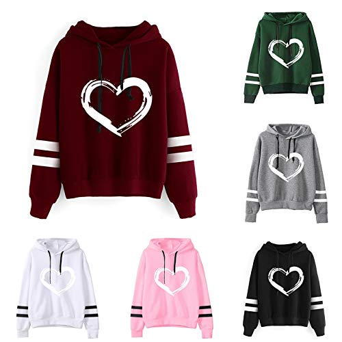 SHOBDW Venta de liquidación Mujeres Cactus Imprimir Hoodie con Capucha Lindo Casual Elegante Moda Rope Pullover Tops T-Shirt Blusa de Manga Larga Sudadera (Vino Rojo,S)