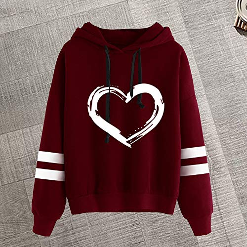 SHOBDW Venta de liquidación Mujeres Cactus Imprimir Hoodie con Capucha Lindo Casual Elegante Moda Rope Pullover Tops T-Shirt Blusa de Manga Larga Sudadera (Vino Rojo,S)