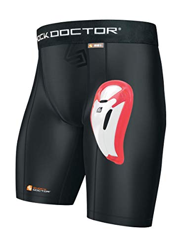Shock Doctor Core Compression BioFlex Cup Pantalones Cortos para Atletismo, Niños, Negro/Rojo, S