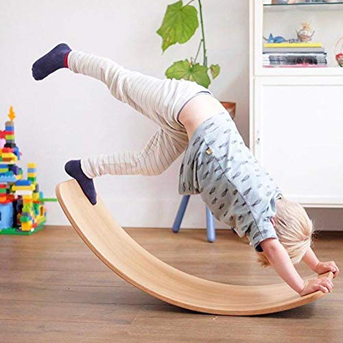 SHOH Tabla De Equilibrio De Madera, Tabla Curva De Madera Kinderboard para Niños Pequeños, Adolescentes, Adultos, Waldorf Toys, Tabla De Yoga para Niños, Tabla Curvilínea, Tabla De Balancín De Madera