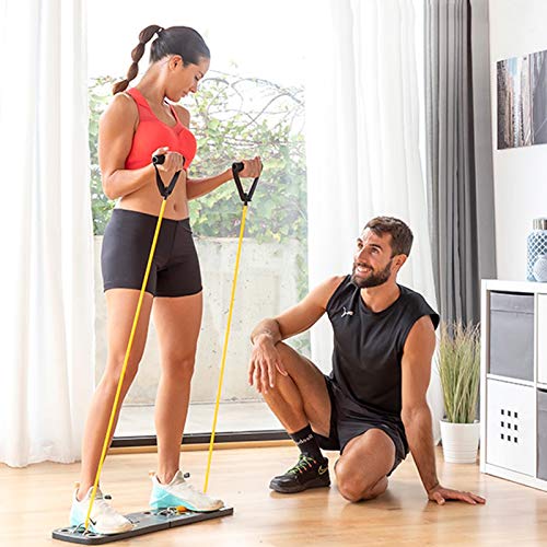 Shop-Story – Pulsher – Sistema de entrenamiento completo para desarrollar la masa muscular, compuesto por una tabla de ejercicios en el suelo, bandas de resistencia y una guía de ejercicios.