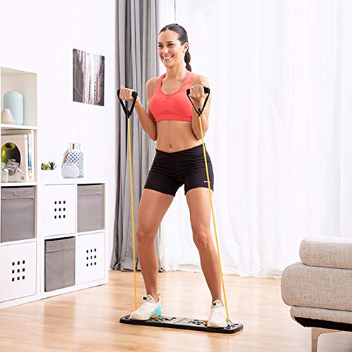 Shop-Story – Pulsher – Sistema de entrenamiento completo para desarrollar la masa muscular, compuesto por una tabla de ejercicios en el suelo, bandas de resistencia y una guía de ejercicios.