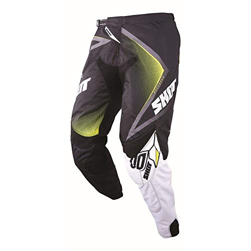 SHOT - Pantalón Cross Contact Réplica Rockstar 3.0, Negro, Blanco y Amarillo, Talla 28 Us