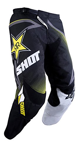 SHOT - Pantalón Cross Contact Réplica Rockstar 3.0, Negro, Blanco y Amarillo, Talla 28 Us