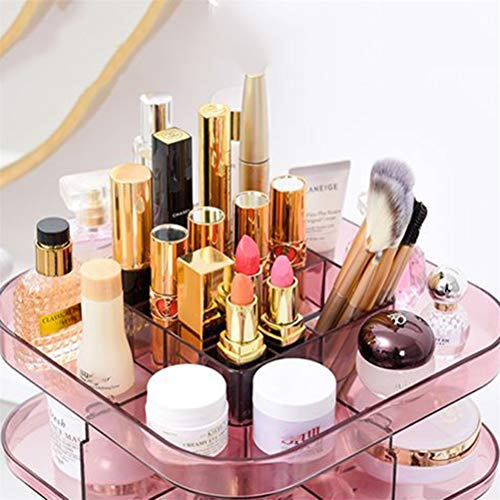 Shounadai Rack de Maquillaje Giratorio Cuadrado de 360 ​​Grados Caja de Almacenamiento de cosméticos de plástico Estante de Almacenamiento de Almacenamiento para el Cuidado de la Piel (Color : Red)