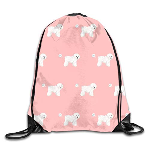 show best Bichon Dog Fart Funny Cute Pure Breed Sewing Projects Pink Drawstring Gym Bag for Women and Men Polyester Gym Sack String Backpack for Sport Workout, School, Travel, Books 14.17 X 16.9 Inch