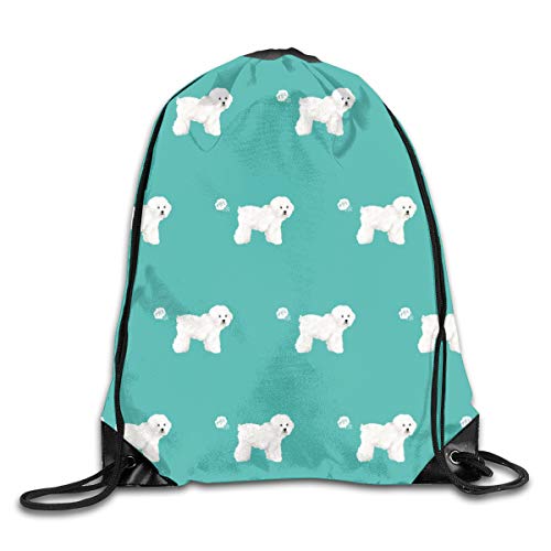 show best Bichon Dog Fart Funny Cute Pure Breed Sewing Projects Teal Drawstring Gym Bag for Women and Men Polyester Gym Sack String Backpack for Sport Workout, School, Travel, Books 14.17 X 16.9 Inch