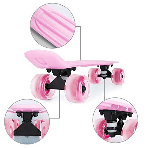 shownicer Monopatín Skateboard Completo Mini Cruiser Patín Plástico Penny Board 22'' para Niños Adultos Principiantes, LED Ruedas Iluminadas & ABEC-11 Rodamientos & Todo-en-Uno T Herramienta