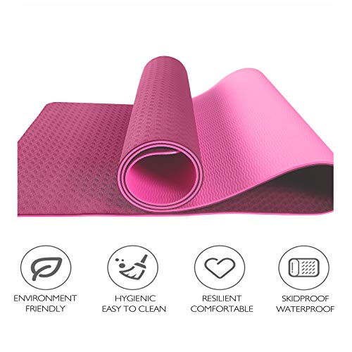 showyoo Esterilla Yoga Antideslizante Alfombrilla de Yoga Esterilla Pilates Esterilla Deporte 183 x 61cm, No tóxico, con Material ecológico TPE con líneas corporales Yoga Mat diseñado, Fitness