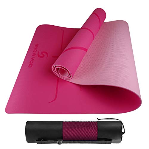 showyoo Esterilla Yoga Antideslizante Alfombrilla de Yoga Esterilla Pilates Esterilla Deporte 183 x 61cm, No tóxico, con Material ecológico TPE con líneas corporales Yoga Mat diseñado, Fitness