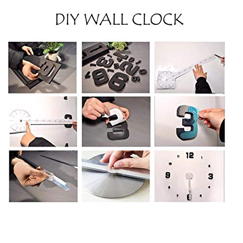 SHS2018 Moderno reloj de pared silencioso DIY reloj de pared 3D adhesivo reloj de pared para decoración regalo para casa, restaurante, oficina y hotel (plateado)