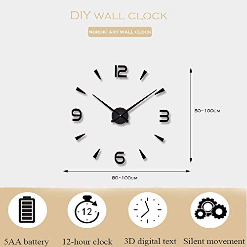 SHS2018 Moderno reloj de pared silencioso DIY reloj de pared 3D adhesivo reloj de pared para decoración regalo para casa, restaurante, oficina y hotel (plateado)