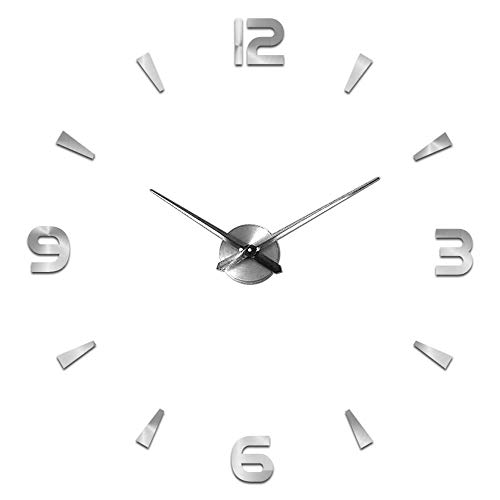 SHS2018 Moderno reloj de pared silencioso DIY reloj de pared 3D adhesivo reloj de pared para decoración regalo para casa, restaurante, oficina y hotel (plateado)