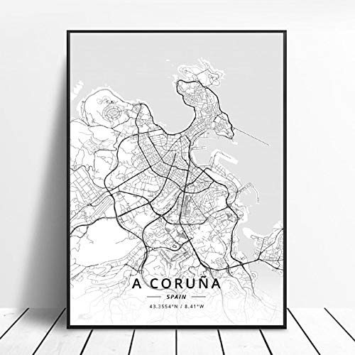 shuimanjinshan Huelva Un Coruña Valladolid Alicante Badajoz Mostoles España Mapa Póster 50X70Cm No Frame W-440