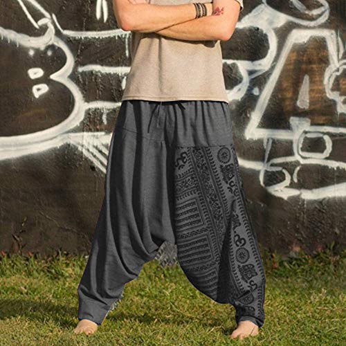Shujin - Pantalones harem para hombre, para yoga, danza, playa, pantalones para tiempo libre, pantalones de Aladín, pantalones de estilo retro gris M