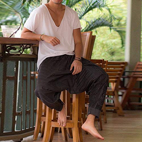 Shujin - Pantalones harem para hombre, para yoga, danza, playa, pantalones para tiempo libre, pantalones de Aladín, pantalones de estilo retro gris S Shujin - Pantalones harem para hombre, para yoga, danza, playa, pantalones para tiempo libre, pantalones de Aladín, pantalones de estilo retro gris S