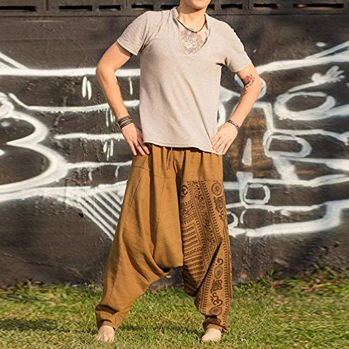Shujin - Pantalones harem para hombre, para yoga, danza, playa, pantalones para tiempo libre, pantalones de Aladín, pantalones de estilo retro marrón L