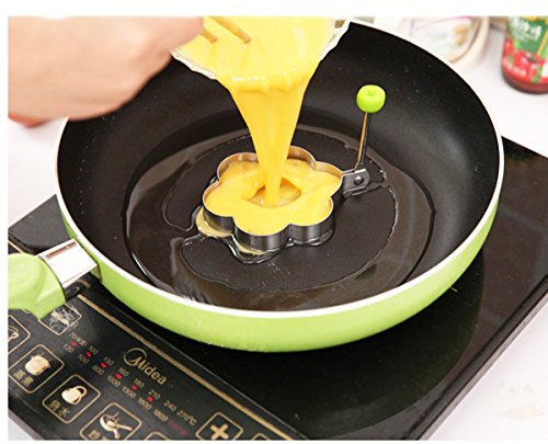 shun yi Molde para tortilla de acero inoxidable para tortitas y panqueques, juego de 4 unidades, redondo, forma de corazón, forma de flor, anillo pentagonal para huevos, tortilla y galleta shun yi Molde para tortilla de acero inoxidable para tortitas y panqueques, juego de 4 unidades, redondo, forma de corazón, forma de flor, anillo pentagonal para huevos, tortilla y galleta