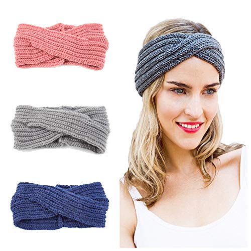 Shuny 3 Piezas Diademas para Mujer, Diadema para el Cabello Nudo, Diadema Mujer Invierno Vendas Elasticas Anchas Tejida Lana Cintas Para El Pelo Mujer Accesorio Pelo 3 Colores Variados