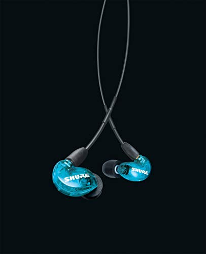 Shure SE215SPE-EFS Auriculares Profesionales con cable sobre la oreja, aislamiento de sonido con microtransductor dinámico, sonido detallado con bajos profundos, cable de 3,5 mm, Azul