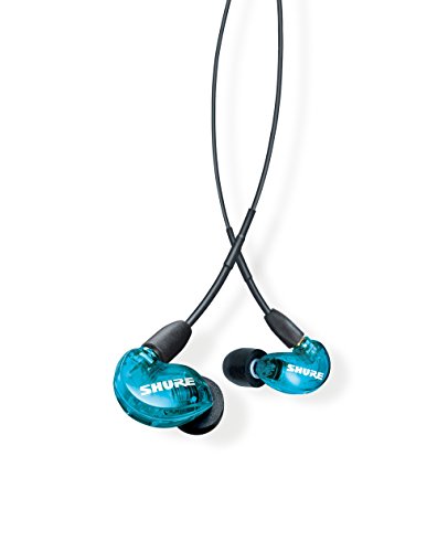 Shure SE215SPE-EFS Auriculares Profesionales con cable sobre la oreja, aislamiento de sonido con microtransductor dinámico, sonido detallado con bajos profundos, cable de 3,5 mm, Azul