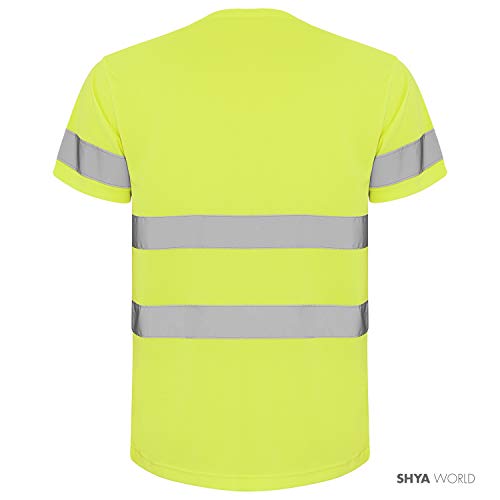 ShyaWorld Camiseta Trabajo Reflectante Alta Visibilidad homologada Seguridad (Amarillo Reflectante, M)